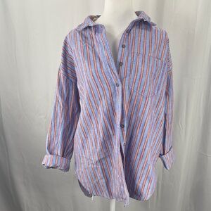 Pilcro Blue and Orange Striped Button Down Shirt